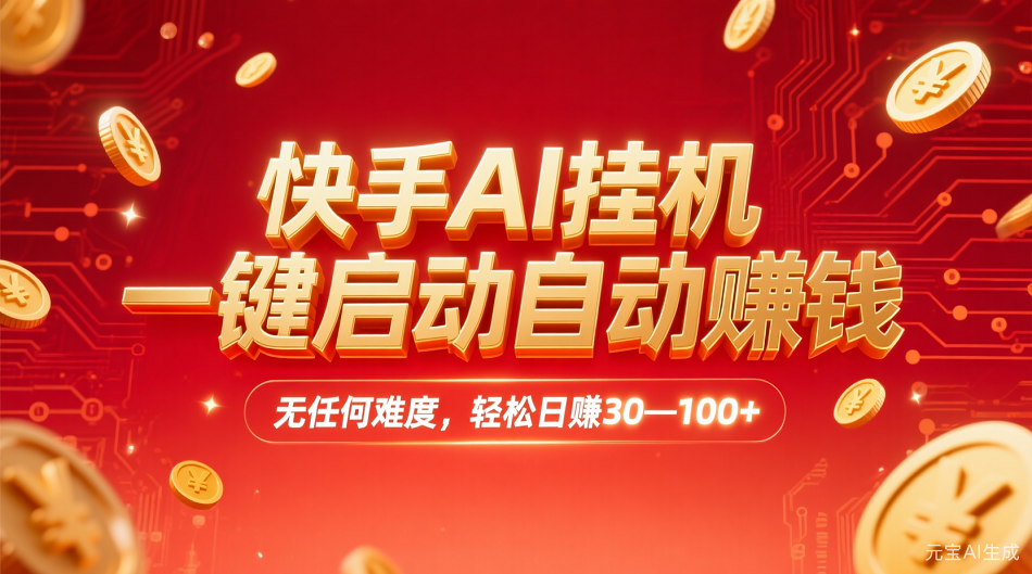 快手AI，一键启动自动赚钱 无任何难度，轻松一天30—100+-91搞钱