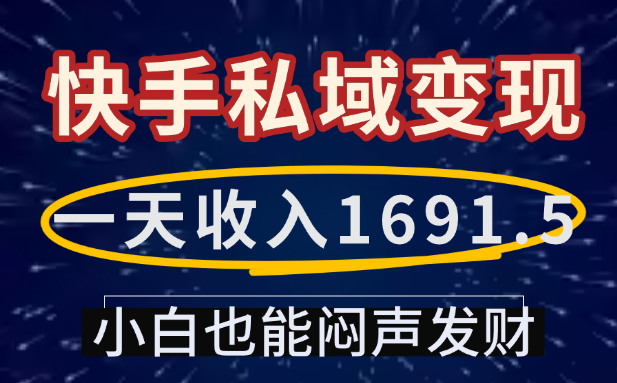 一天收入1691.5，快手私域变现，小白也能闷声发财-91搞钱