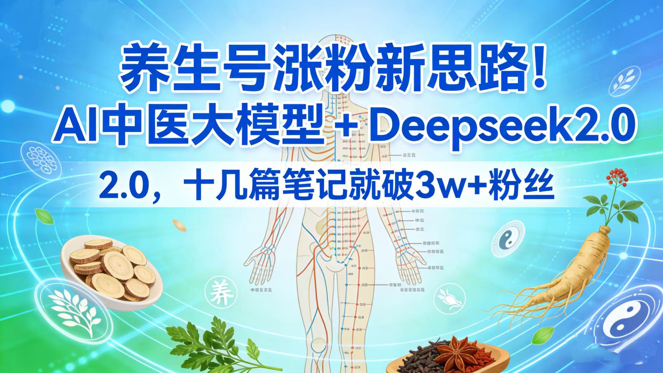 养生号涨粉新思路！AI 中医大模型 + Deepseek 2.0，十几篇笔记就破 3w + 粉丝-91搞钱